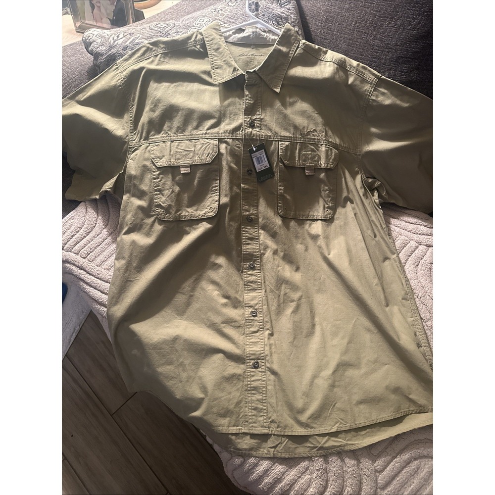Eddie Bauer button Down Short Sleeve, Dual Pockets XXL-T Khaki Sage NWT